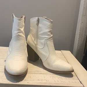 White ankle cowboy bootie